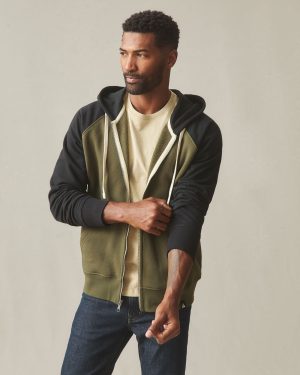 Men’s Raglan Colorblock Midweight Full Zip – Deep Olive Black