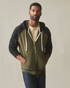 Men’s Raglan Colorblock Midweight Full Zip – Deep Olive Black