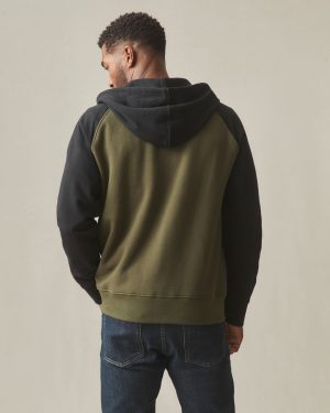 Men’s Raglan Colorblock Midweight Full Zip – Deep Olive Black