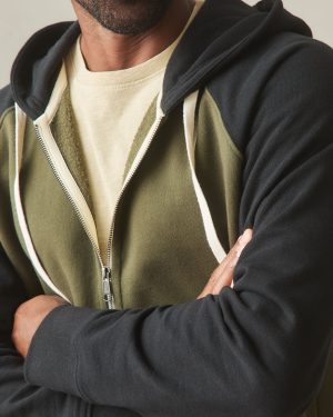 Men’s Raglan Colorblock Midweight Full Zip – Deep Olive Black