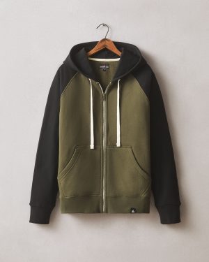 Men’s Raglan Colorblock Midweight Full Zip – Deep Olive Black