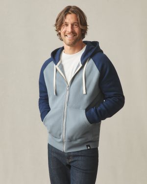 Men’s Raglan Colorblock Midweight Full Zip – Stormy Weather Pageant Blue