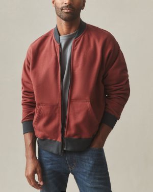 Men’s Fleece Bomber Jacket – Russet Brown Black