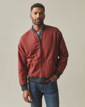 Men’s Fleece Bomber Jacket – Russet Brown Black