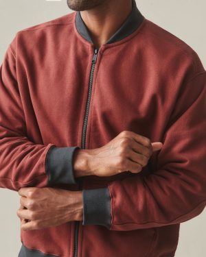 Men’s Fleece Bomber Jacket – Russet Brown Black