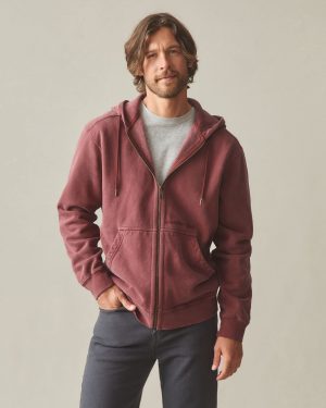 Men’s Vintage Wash Relaxed Classic Full Zip – Washed Russet Brown