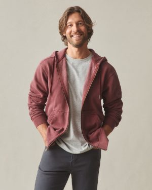 Men’s Vintage Wash Relaxed Classic Full Zip – Washed Russet Brown