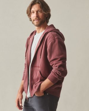 Men’s Vintage Wash Relaxed Classic Full Zip – Washed Russet Brown