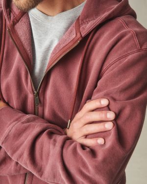 Men’s Vintage Wash Relaxed Classic Full Zip – Washed Russet Brown