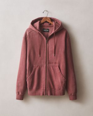 Men’s Vintage Wash Relaxed Classic Full Zip – Washed Russet Brown