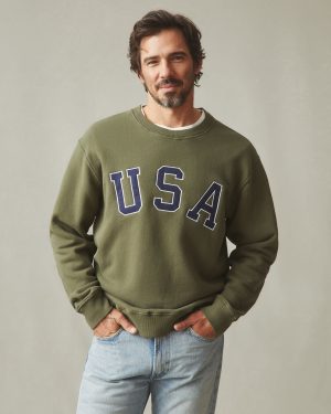 Unisex Relaxed French Terry USA Crew – Olive