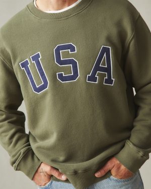Unisex Relaxed French Terry USA Crew – Olive