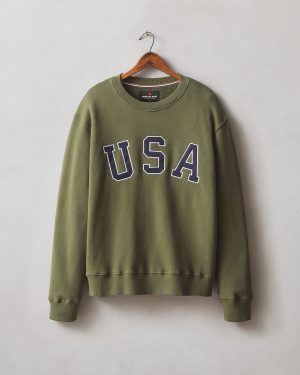 Unisex Relaxed French Terry USA Crew – Olive