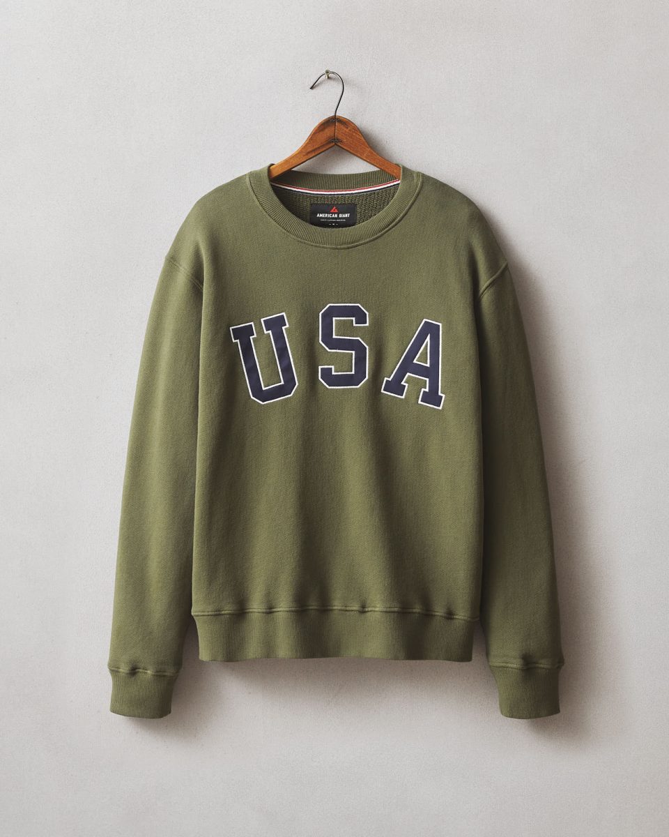 Unisex Relaxed French Terry USA Crew - Olive