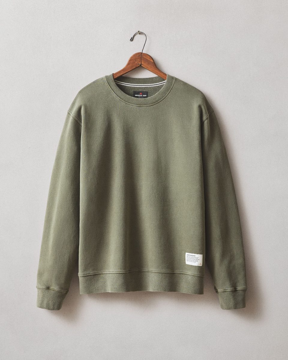 Men's Vintage Washed Relaxed French Terry Crew - Olive