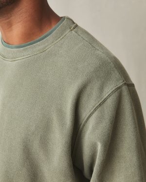 Men’s Vintage Washed Relaxed French Terry Crew – Olive