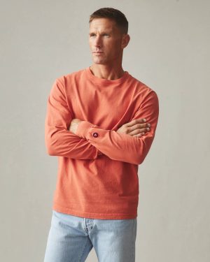Men’s Vintage Crew Long Sleeve Tee – Washed Habanero