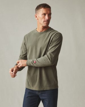 Men’s Vintage Crew Long Sleeve Tee – Washed Olive