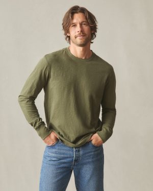 Men’s Premium Slub Long Sleeve Crew Tee  – Olive