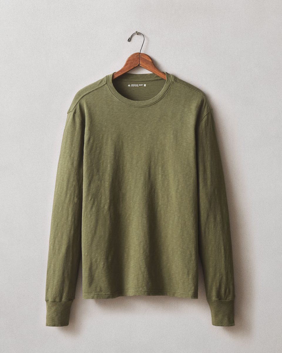 Men's Premium Slub Long Sleeve Crew Tee  - Olive