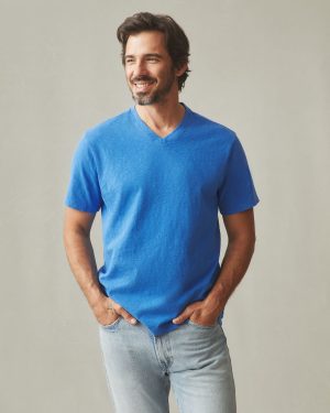 Men’s Premium Slub V-Neck Tee – Strong Blue