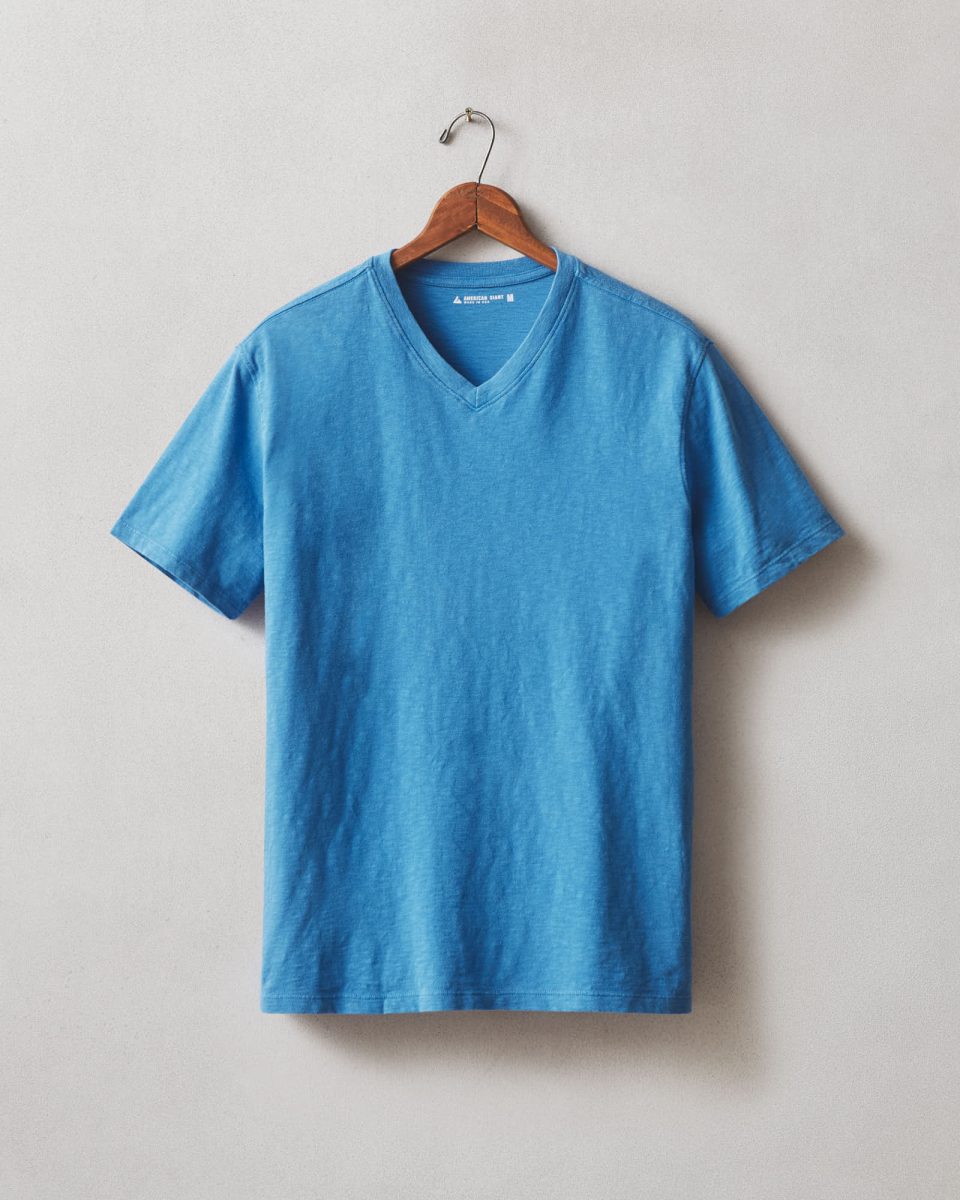 Men's Premium Slub V-Neck Tee - Strong Blue