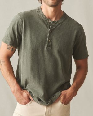 Men’s Broken-In Premium Slub Henley – Washed Olive