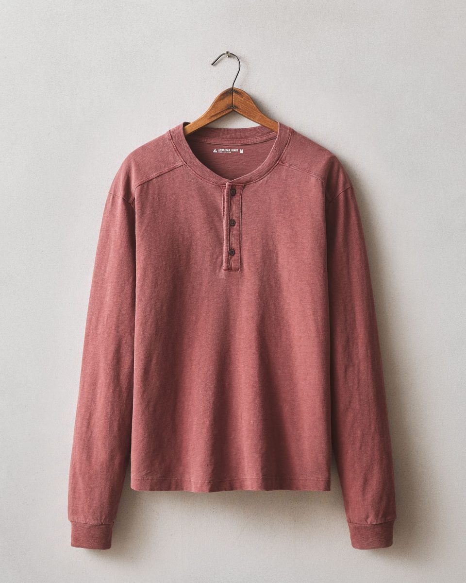 Men's Broken-In Premium Slub Long Sleeve Henley - Washed Redwood