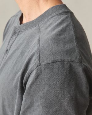 Men’s Broken-In Premium Slub Long Sleeve Henley – Washed Black