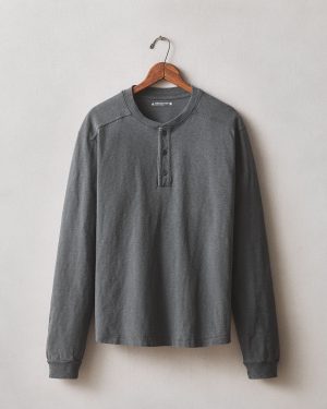 Men’s Broken-In Premium Slub Long Sleeve Henley – Washed Black