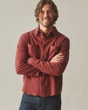 Men’s Premium Slub Button Up Long Sleeve – Russet Brown