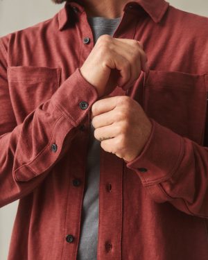 Men’s Premium Slub Button Up Long Sleeve – Russet Brown