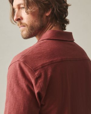 Men’s Premium Slub Button Up Long Sleeve – Russet Brown