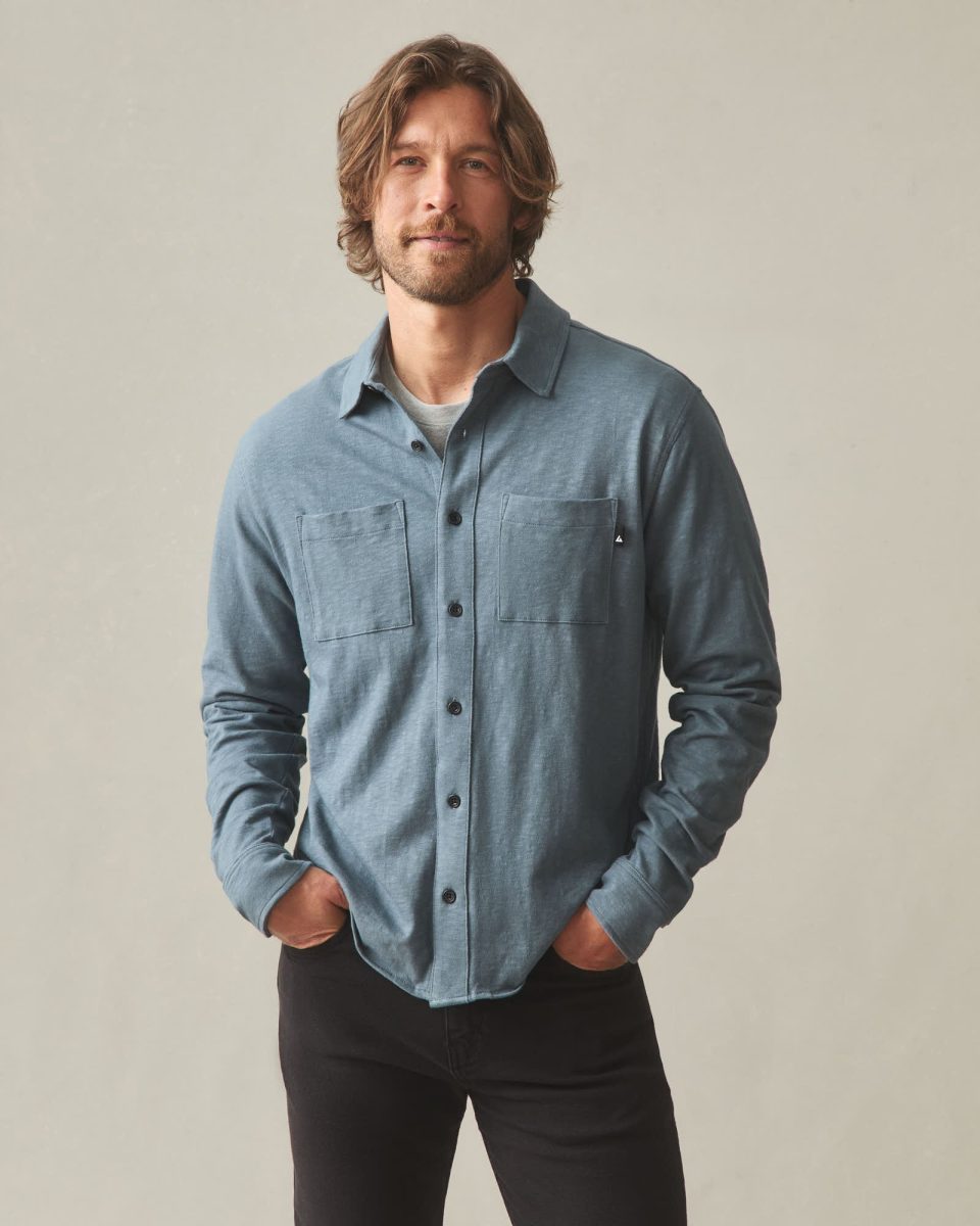 Men's Premium Slub Button Up Long Sleeve - Stormy Weather
