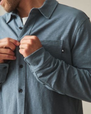 Men’s Premium Slub Button Up Long Sleeve – Stormy Weather