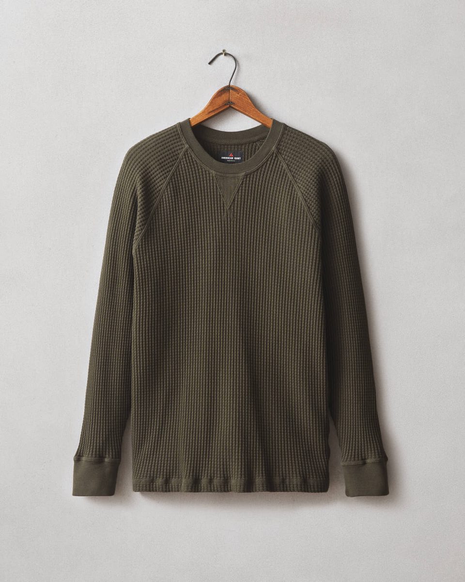 Men's Waffle Long Sleeve Crew - Deep Olive
