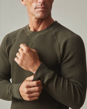 Men’s Waffle Long Sleeve Crew – Deep Olive