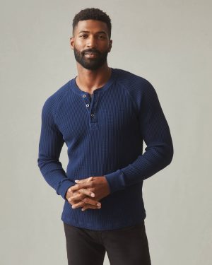 Men’s Waffle Long Sleeve Henley – Pageant Blue