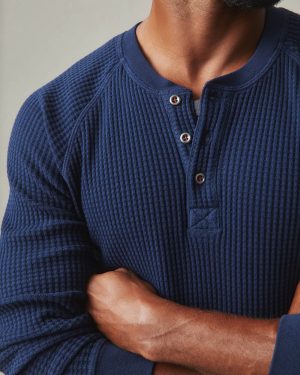 Men’s Waffle Long Sleeve Henley – Pageant Blue