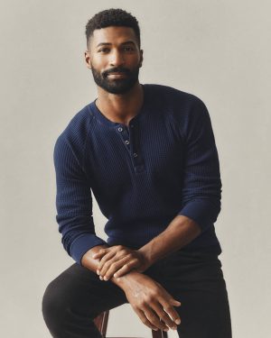 Men’s Waffle Long Sleeve Henley – Pageant Blue