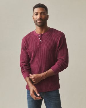 Men’s Waffle Long Sleeve Henley – Zinfandel