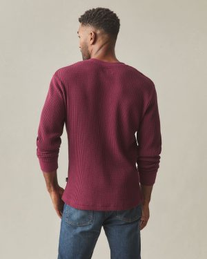 Men’s Waffle Long Sleeve Henley – Zinfandel