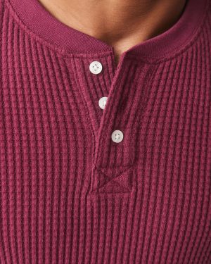 Men’s Waffle Long Sleeve Henley – Zinfandel