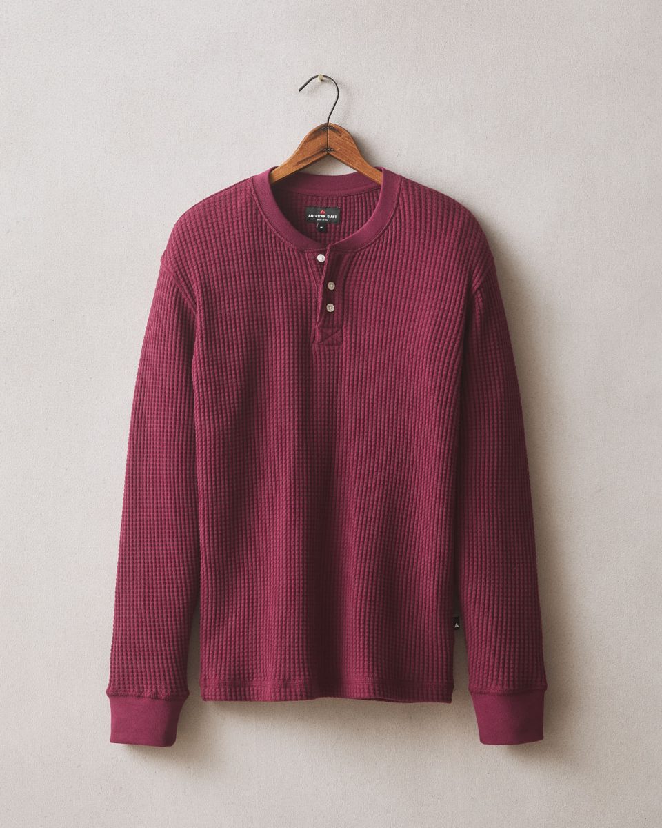 Men's Waffle Long Sleeve Henley - Zinfandel