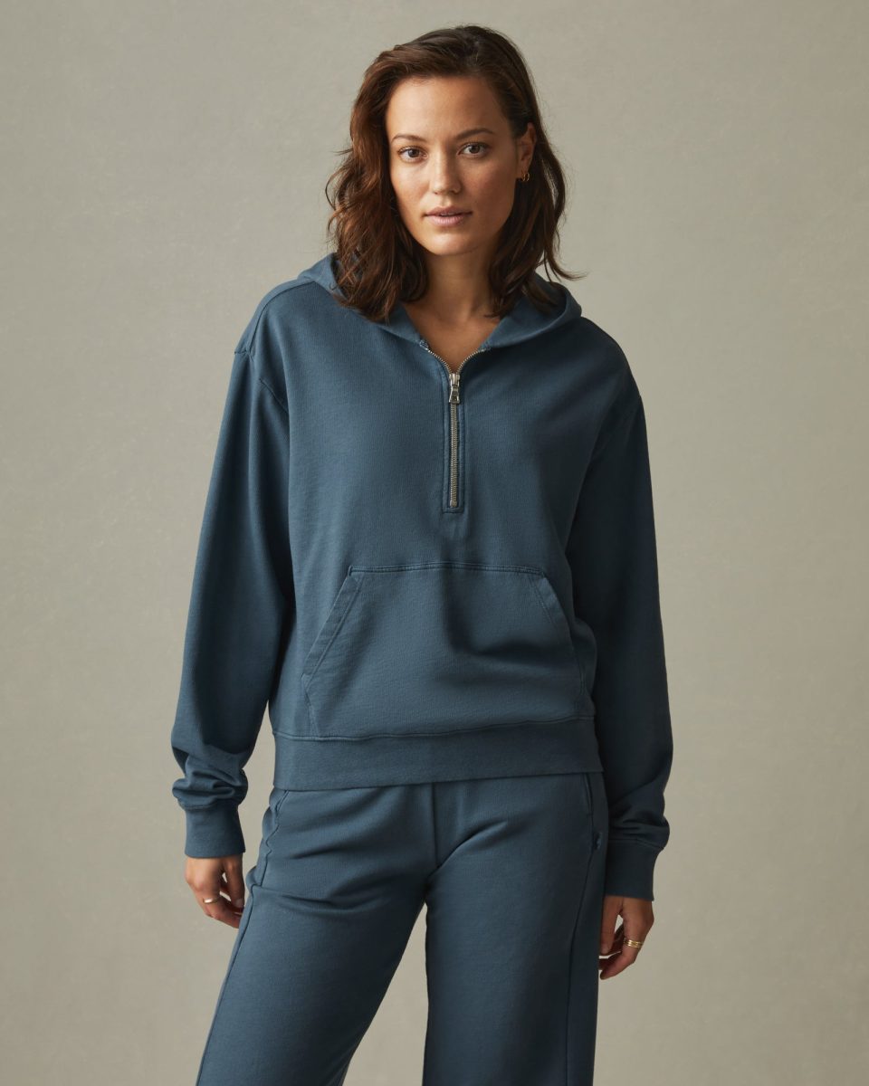 Women's French Terry Half Zip Hoodie - Winter Sky