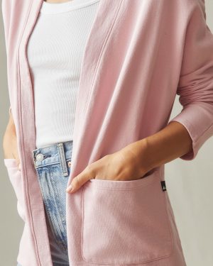 Women’s French Terry Cardigan – Silver Pink
