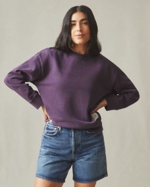 Women’s Vintage Wash Relaxed French Terry Crew – Deep Purple