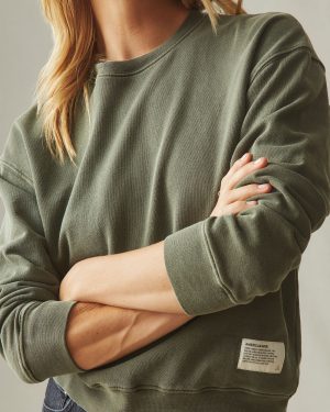 Women’s Vintage Wash Relaxed French Terry Crew – Olive