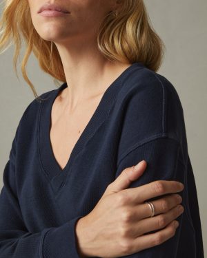 Women’s Cotton V-Neck Sweater – Dress Navy