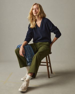 Women’s Cotton V-Neck Sweater – Dress Navy